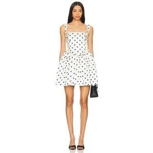 Self-Portrait Polka Dot Satin Mini Dress in Cream UK12/US8